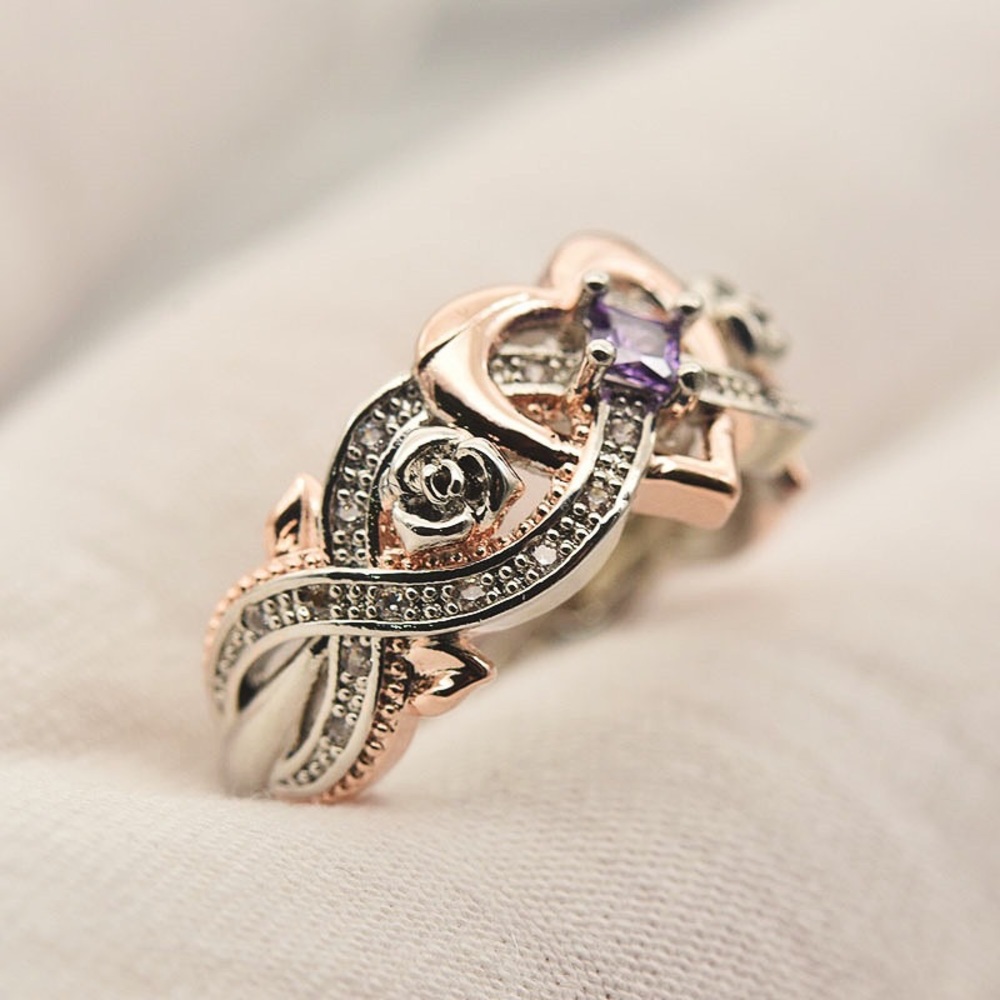 New Two Tone 925 Silver Hearts Shaped Crystal Ring - Picture 5 of 6